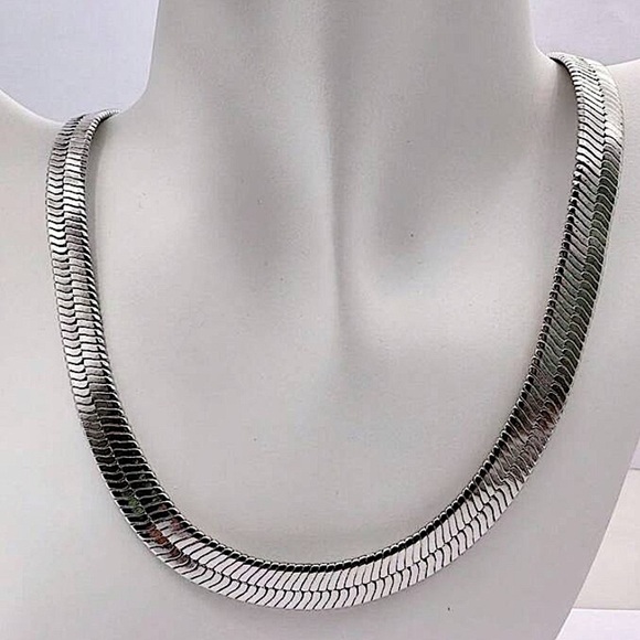 Sterling Silver 10mm Herringbone Necklace, Flat, Snake Unisex - Picture 7 of 12